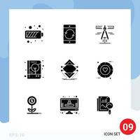 Group of 9 Modern Solid Glyphs Set for print cover mobile brand identity measure Editable Vector Design Elements