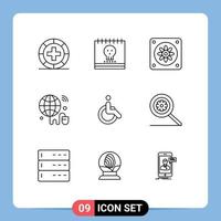 Set of 9 Vector Outlines on Grid for bicycle world holiday wifi internet of things Editable Vector Design Elements