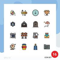 Universal Icon Symbols Group of 16 Modern Flat Color Filled Lines of network connection arrow mardi gras diamond Editable Creative Vector Design Elements