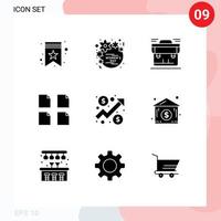 Universal Icon Symbols Group of 9 Modern Solid Glyphs of analysis files women documents briefcase Editable Vector Design Elements