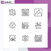 9 Universal Outline Signs Symbols of communication timer decor setting photo Editable Vector Design Elements