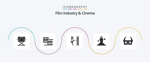 Cenima Line Filled Flat 5 Icon Pack Including glasses. d glasses. cinematography. oscar. film vector