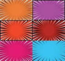 Comic book colorful frames background with halftone rays radial and dotted effects pop art style vector