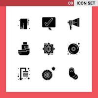 9 Universal Solid Glyphs Set for Web and Mobile Applications ship delivery announce tool megaphone Editable Vector Design Elements