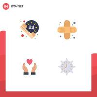 4 Thematic Vector Flat Icons and Editable Symbols of hours clock bandage hand time Editable Vector Design Elements