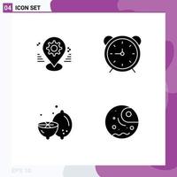 4 Universal Solid Glyph Signs Symbols of gear watch pin stopwatch food Editable Vector Design Elements