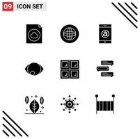 Pack of 9 creative Solid Glyphs of window construction mobile vision face Editable Vector Design Elements