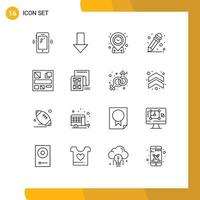 User Interface Pack of 16 Basic Outlines of web design direction school supplies time Editable Vector Design Elements