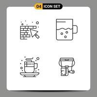 4 Thematic Vector Filledline Flat Colors and Editable Symbols of wall cup trowel mug tea Editable Vector Design Elements