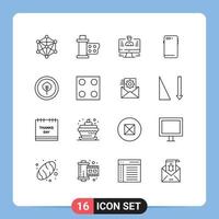 Set of 16 Modern UI Icons Symbols Signs for back smart phone reel phone report Editable Vector Design Elements