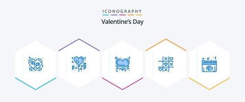 día de san valentín 25 paquete de iconos azules que incluye película. amar. celebracion. corazón. corazon romantico vector