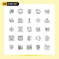 User Interface Pack of 25 Basic Lines of weather rain popup cloud power Editable Vector Design Elements