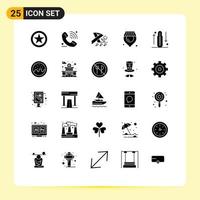 User Interface Pack of 25 Basic Solid Glyphs of disease shop signal location ribbon Editable Vector Design Elements