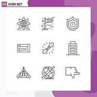 9 User Interface Outline Pack of modern Signs and Symbols of chain link guard room security Editable Vector Design Elements