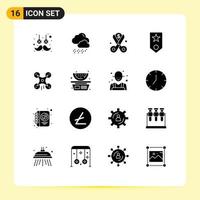 Set of 16 Vector Solid Glyphs on Grid for technology rank cut one circled Editable Vector Design Elements