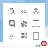 9 User Interface Outline Pack of modern Signs and Symbols of ecology sd backpacking memory card Editable Vector Design Elements