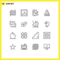 Set of 16 Vector Outlines on Grid for communication science digital campaign education apple Editable Vector Design Elements