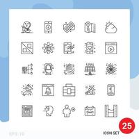 Line Pack of 25 Universal Symbols of cloud pin down map medicine Editable Vector Design Elements