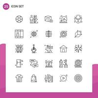 Group of 25 Lines Signs and Symbols for diamond tea man pot box Editable Vector Design Elements