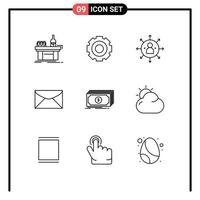 Set of 9 Modern UI Icons Symbols Signs for education mail setting opportunity employee Editable Vector Design Elements