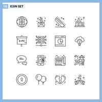 Pictogram Set of 16 Simple Outlines of education science beauty laboratory salon Editable Vector Design Elements