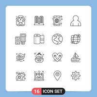 Universal Icon Symbols Group of 16 Modern Outlines of qr code app user human Editable Vector Design Elements