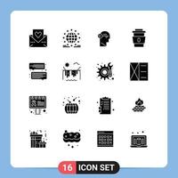 Set of 16 Commercial Solid Glyphs pack for drink coffee network unlock lock Editable Vector Design Elements