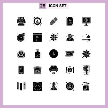 conjunto de glifos sólidos de interfaz móvil de 25 pictogramas de horas conjunto de cámara web diseño de flujo elementos de diseño vectorial editables vector