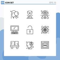 Pictogram Set of 9 Simple Outlines of pc device cash monitor product Editable Vector Design Elements