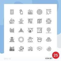 Pack of 25 Modern Lines Signs and Symbols for Web Print Media such as target military exploration badge transport Editable Vector Design Elements