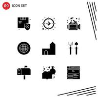 Set of 9 Modern UI Icons Symbols Signs for castle building support presentation help communication Editable Vector Design Elements