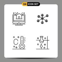 4 iconos creativos, signos y símbolos modernos de la casa, verano, bienes raíces, laboratorio social, investigación, elementos de diseño vectorial editables vector
