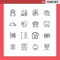 Set of 16 Vector Outlines on Grid for hill library tree education kitchen Editable Vector Design Elements