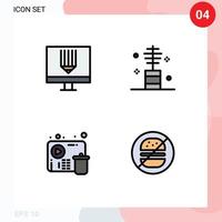Pack of 4 Modern Filledline Flat Colors Signs and Symbols for Web Print Media such as coding salon development cosmetic fail Editable Vector Design Elements