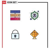 User Interface Pack of 4 Basic Filledline Flat Colors of computing security network shield login Editable Vector Design Elements