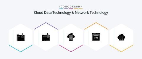 Cloud Data Technology And Network Technology 25 Glyph icon pack including connection. codiing. cloud . code. file vector