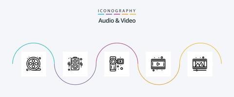 paquete de iconos de línea 5 de audio y video que incluye . video. video. tienda de juegos. video vector