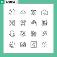 Group of 16 Outlines Signs and Symbols for bathroom open utensils e settings Editable Vector Design Elements