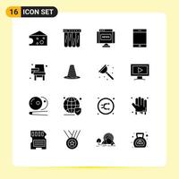 Modern Set of 16 Solid Glyphs Pictograph of school education journal desk tablet Editable Vector Design Elements