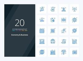 20 icono de color azul de economía y negocios para presentación vector