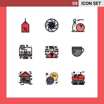 9 Creative Icons Modern Signs and Symbols of programmer security ball internet strike Editable Vector Design Elements