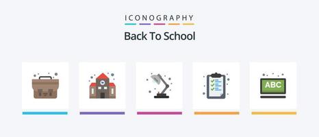 Paquete de 5 iconos planos de regreso a la escuela, incluido en línea. a B C. estudiar. educación. portapapeles. diseño de iconos creativos vector