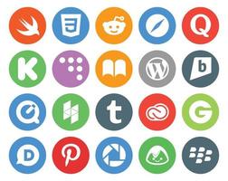 Paquete de 20 íconos de redes sociales que incluye cc tumblr coderwall houzz brightkite vector