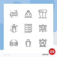 9 iconos creativos signos y símbolos modernos de cuatro barras de muebles de datos beben elementos de diseño vectorial editables vector