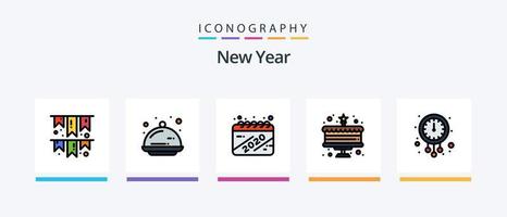 New Year Line Filled 5 Icon Pack Including . sugar. new year. grocery. fun. Creative Icons Design vector