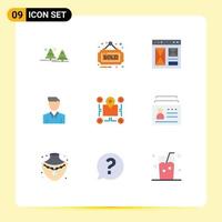 Mobile Interface Flat Color Set of 9 Pictograms of person human sold account page Editable Vector Design Elements