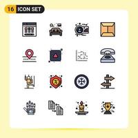 Universal Icon Symbols Group of 16 Modern Flat Color Filled Lines of location post analysis mail person Editable Creative Vector Design Elements