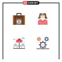 Set of 4 Modern UI Icons Symbols Signs for business park globe woman design Editable Vector Design Elements