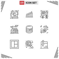 Pictogram Set of 9 Simple Outlines of house up graph marketing growth Editable Vector Design Elements