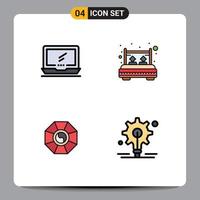 Pictogram Set of 4 Simple Filledline Flat Colors of computer sleep imac bedroom feng shui Editable Vector Design Elements